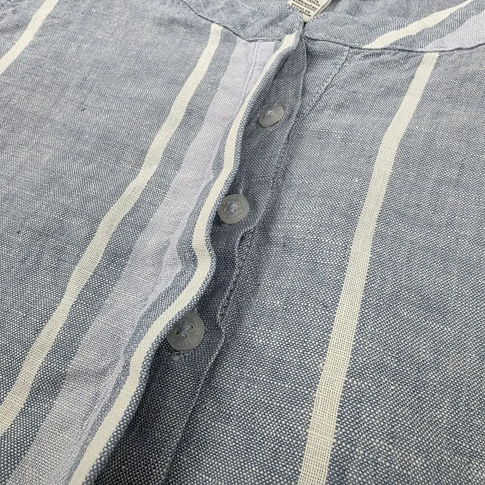 Ellen Tracy Shirt Womens Small Blue Striped Linen Sleeveless Button Summer Top - Picture 9 of 16